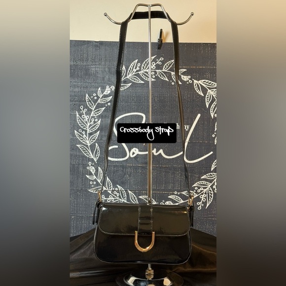 Two Strap Black Patent Leather Handbag - Picture 7 of 7